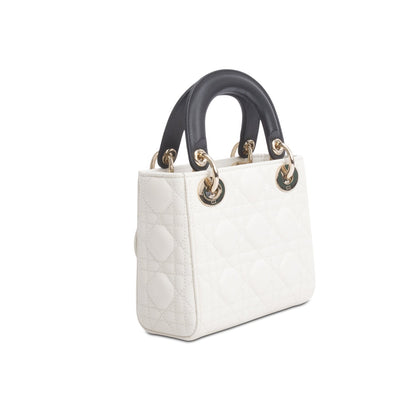 Christian Dior 2024 White Black Lambskin Cannage Mini Lady Dior