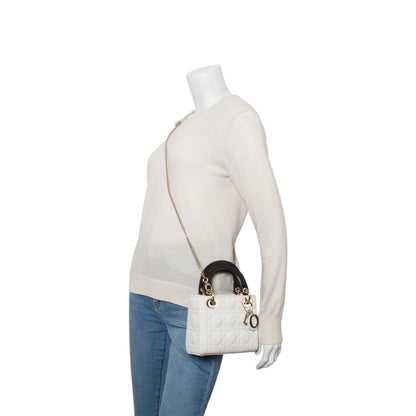 Christian Dior 2024 White Black Lambskin Cannage Mini Lady Dior
