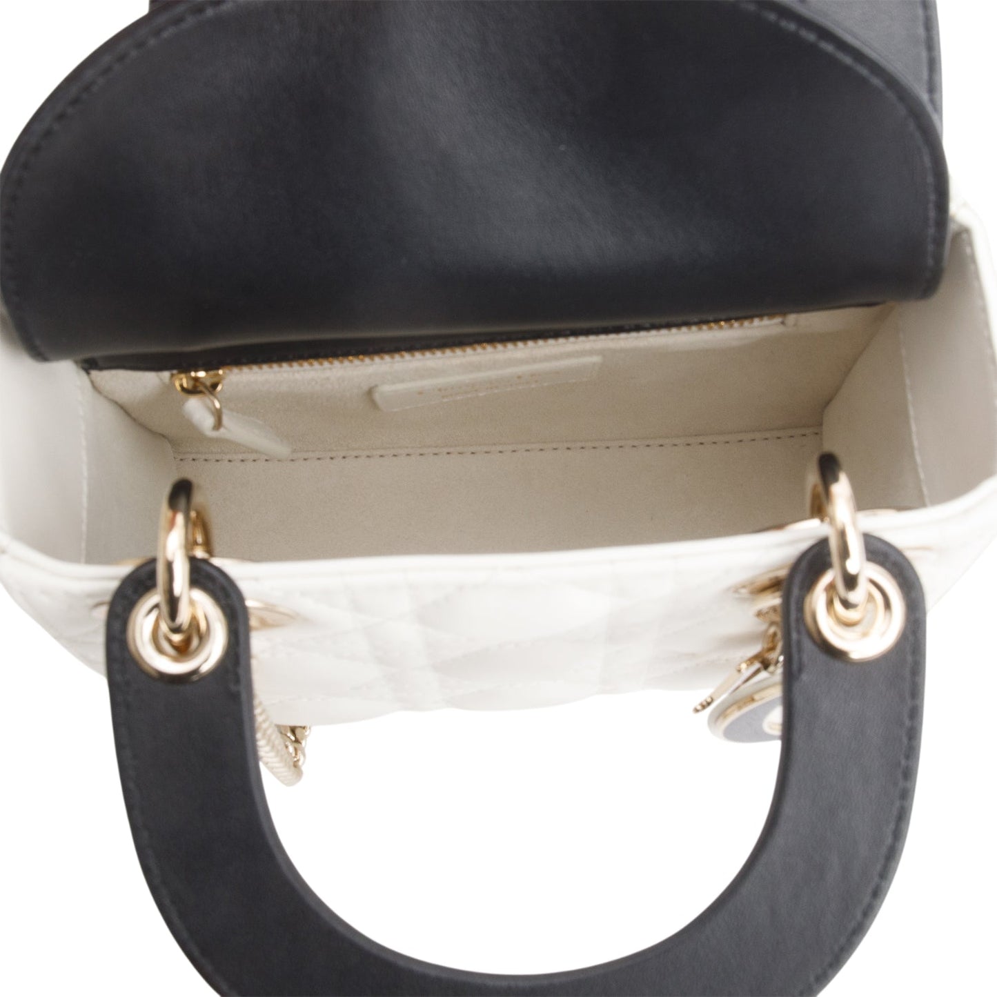 Christian Dior 2024 White Black Lambskin Cannage Mini Lady Dior