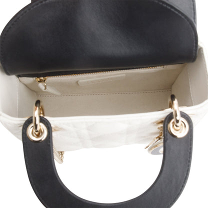 Christian Dior 2024 White Black Lambskin Cannage Mini Lady Dior