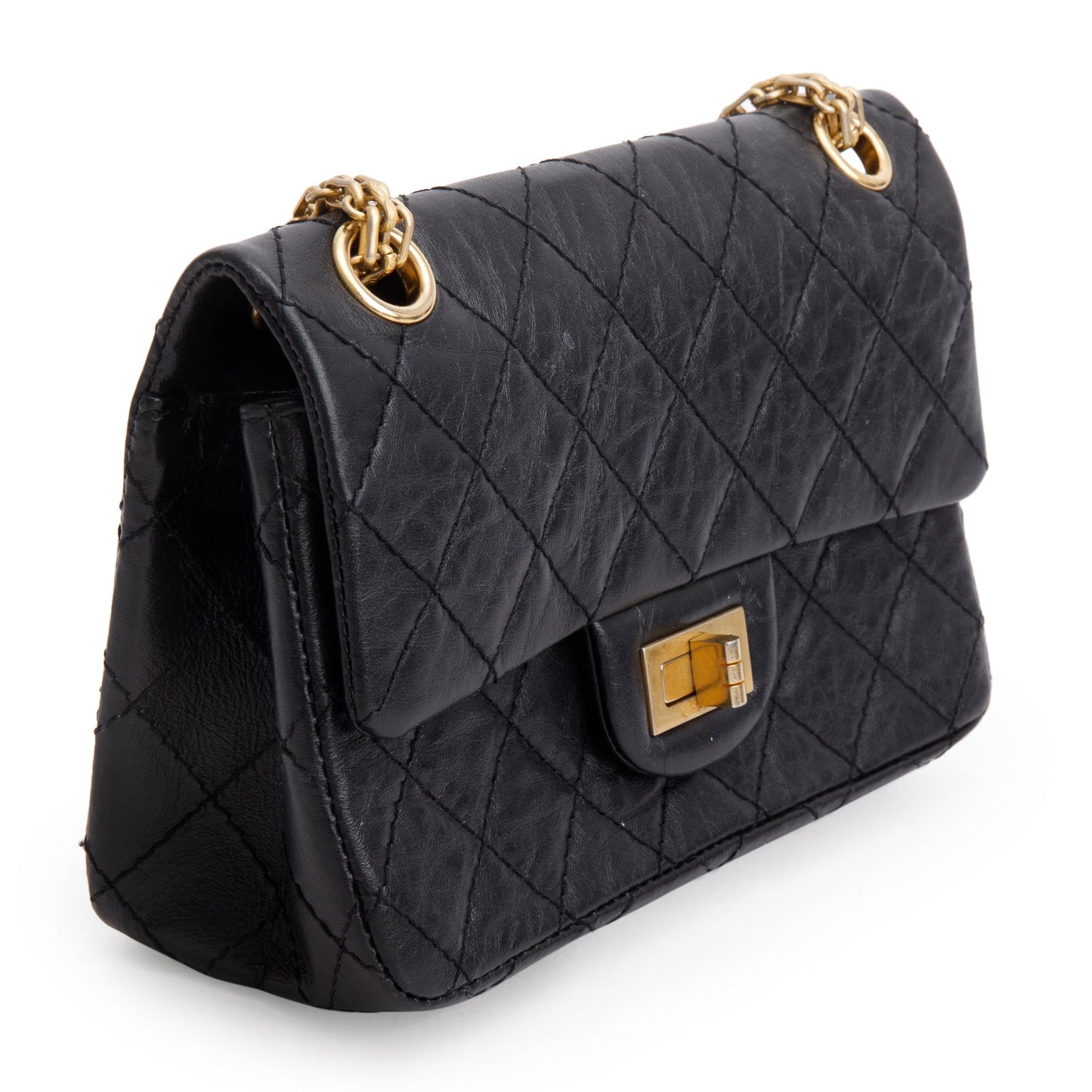 Chanel Black Quilted Aged Calfskin Leather Mini 2.55 Reissue Flap Bag