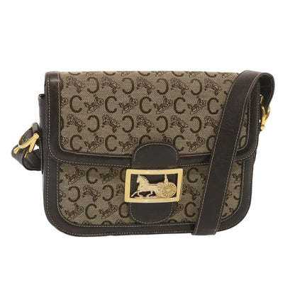 Luxury CELINE C Macadam Canvas Shoulder Bag Beige  69250