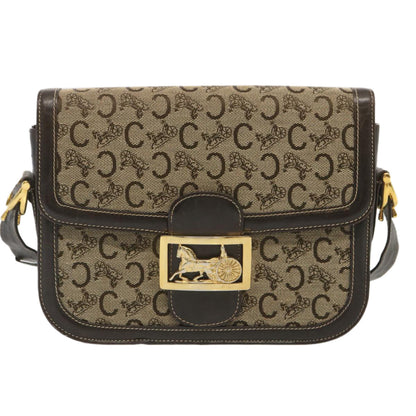 Luxury CELINE C Macadam Canvas Shoulder Bag Beige  69250