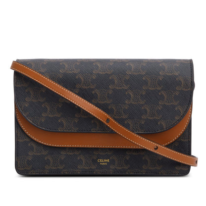 Celine 2022 Triomphe Canvas Lambskin Wallet on Strap