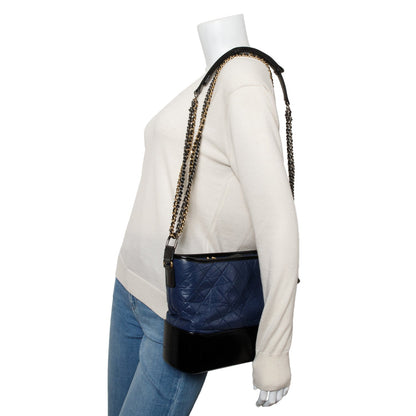 Chanel Blue & Black Aged Calfskin Leather Medium Gabrielle Hobo