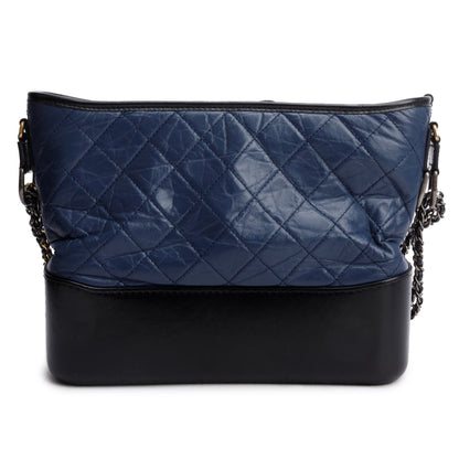 Chanel Blue & Black Aged Calfskin Leather Medium Gabrielle Hobo