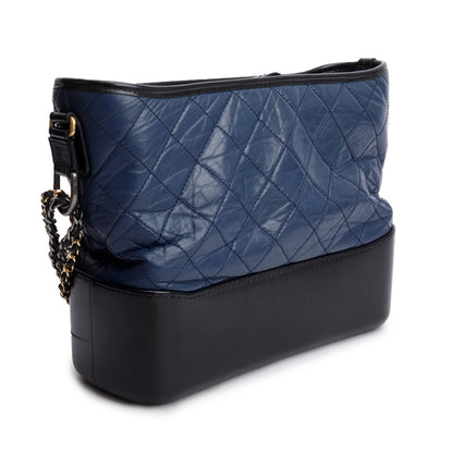 Chanel Blue & Black Aged Calfskin Leather Medium Gabrielle Hobo