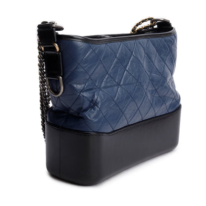 Chanel Blue & Black Aged Calfskin Leather Medium Gabrielle Hobo