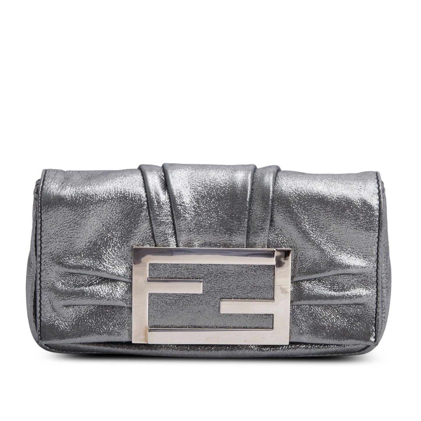 Fendi Metallic Silver Calfskin Mia Pochette Chain Bag
