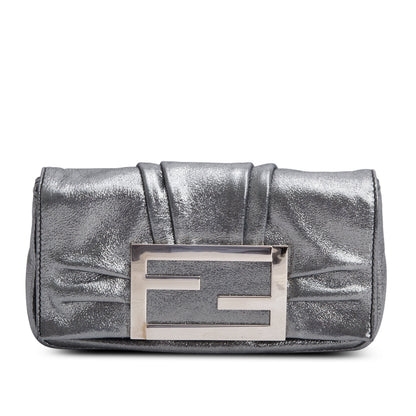 Fendi Metallic Silver Calfskin Mia Pochette Chain Bag
