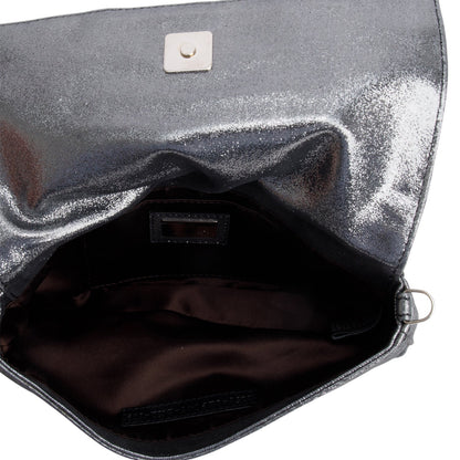 Fendi Metallic Silver Calfskin Mia Pochette Chain Bag