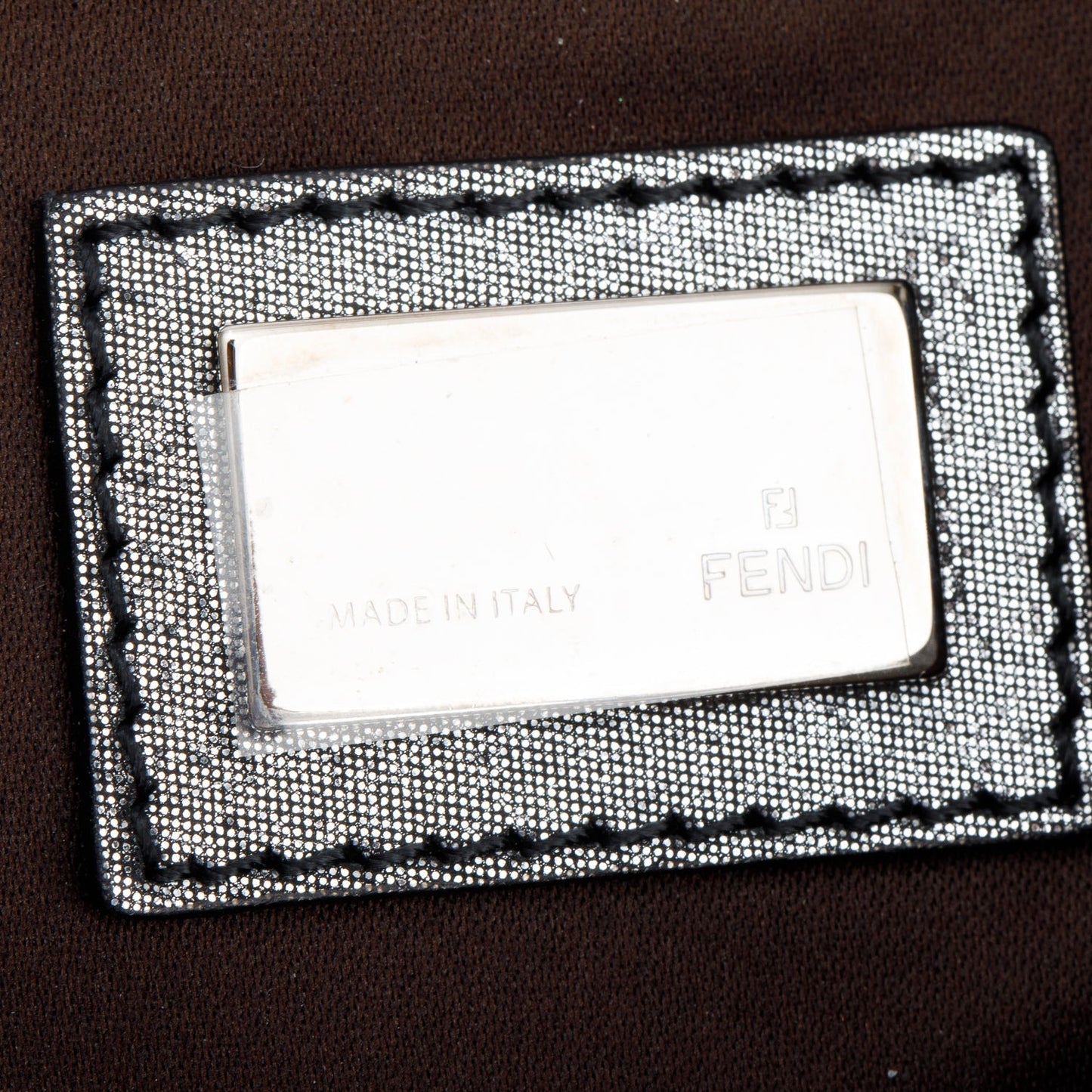 Fendi Metallic Silver Calfskin Mia Pochette Chain Bag