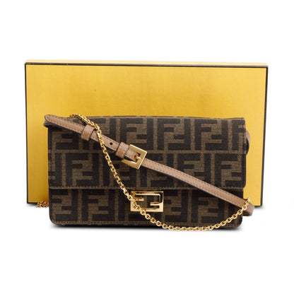 Fendi Brown FF Jacquard Baguette Wallet on Chain