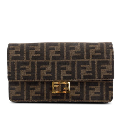 Fendi Brown FF Jacquard Baguette Wallet on Chain