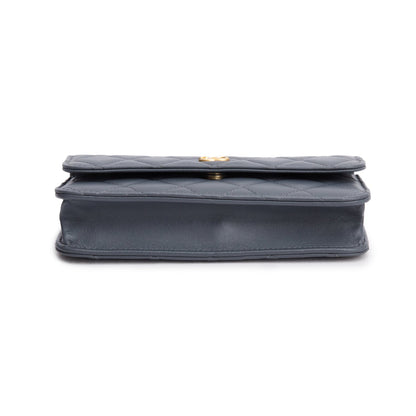 Chanel Grey Quilted Lambskin Leather CC Pearl Crush Flap Phone Holder on Chain