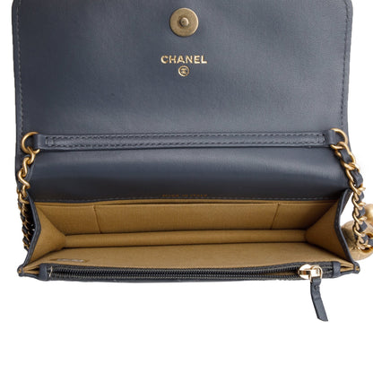 Chanel Grey Quilted Lambskin Leather CC Pearl Crush Flap Phone Holder on Chain
