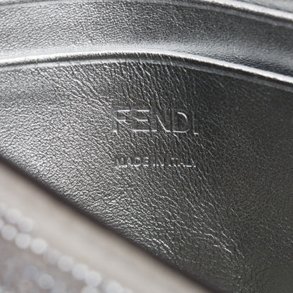 Fendi 2024 Silver FF Suede Crystal Mini Be Baguette Chain Crossbody
