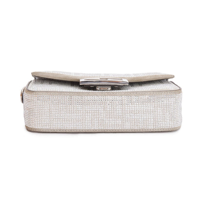 Fendi 2024 Silver FF Suede Crystal Mini Be Baguette Chain Crossbody