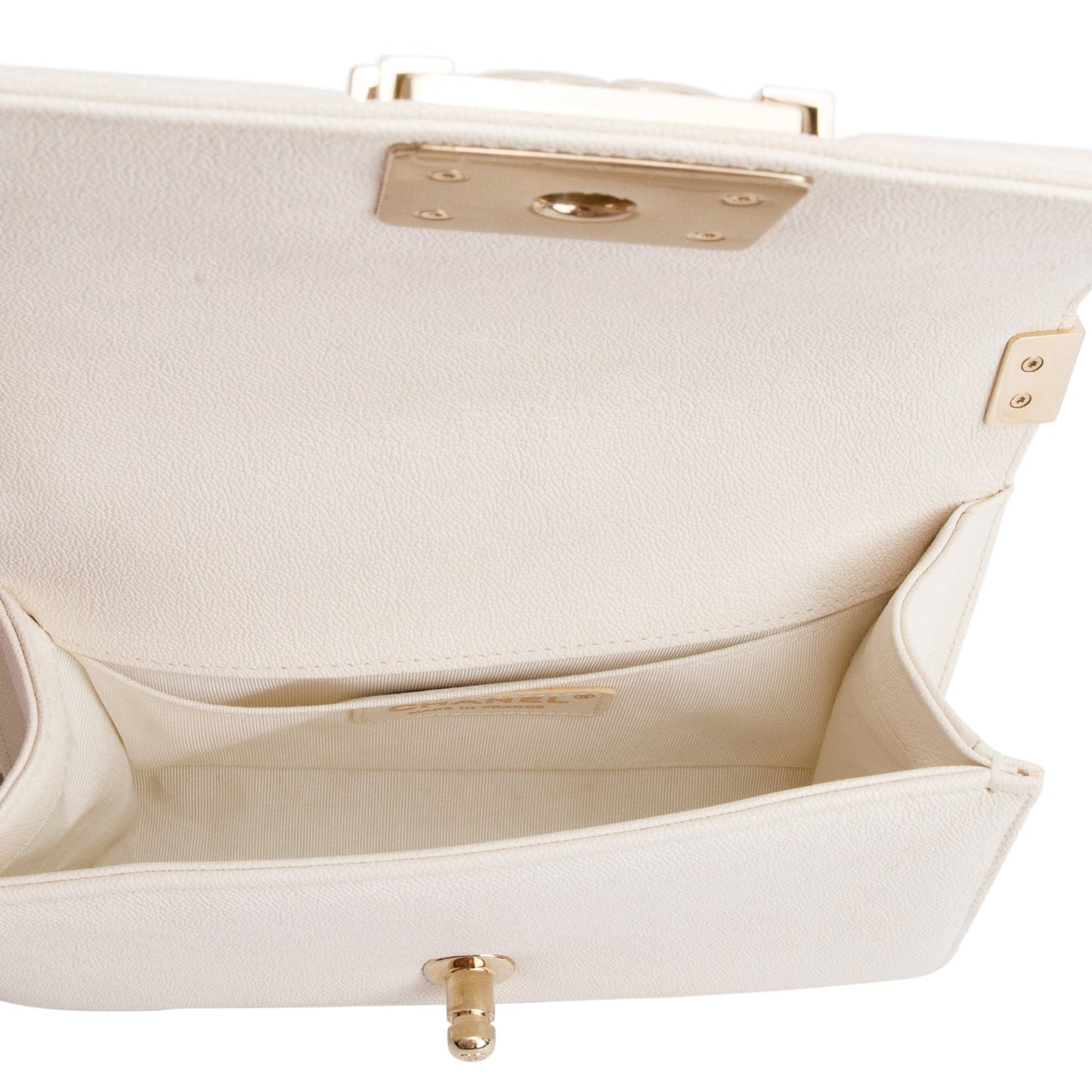 Chanel White Chevron Quilted Caviar Small Boy Bag