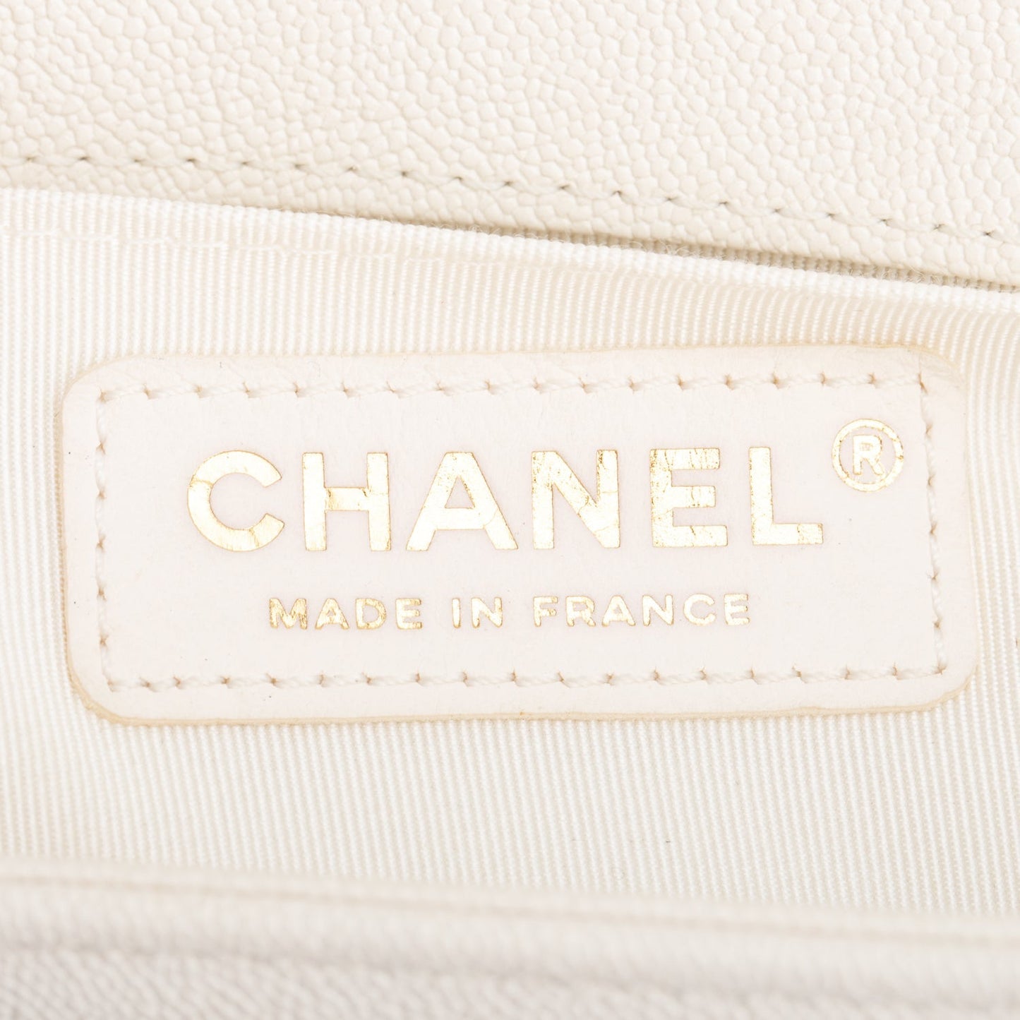 Chanel White Chevron Quilted Caviar Small Boy Bag