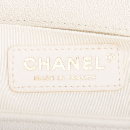 Chanel White Chevron Quilted Caviar Small Boy Bag