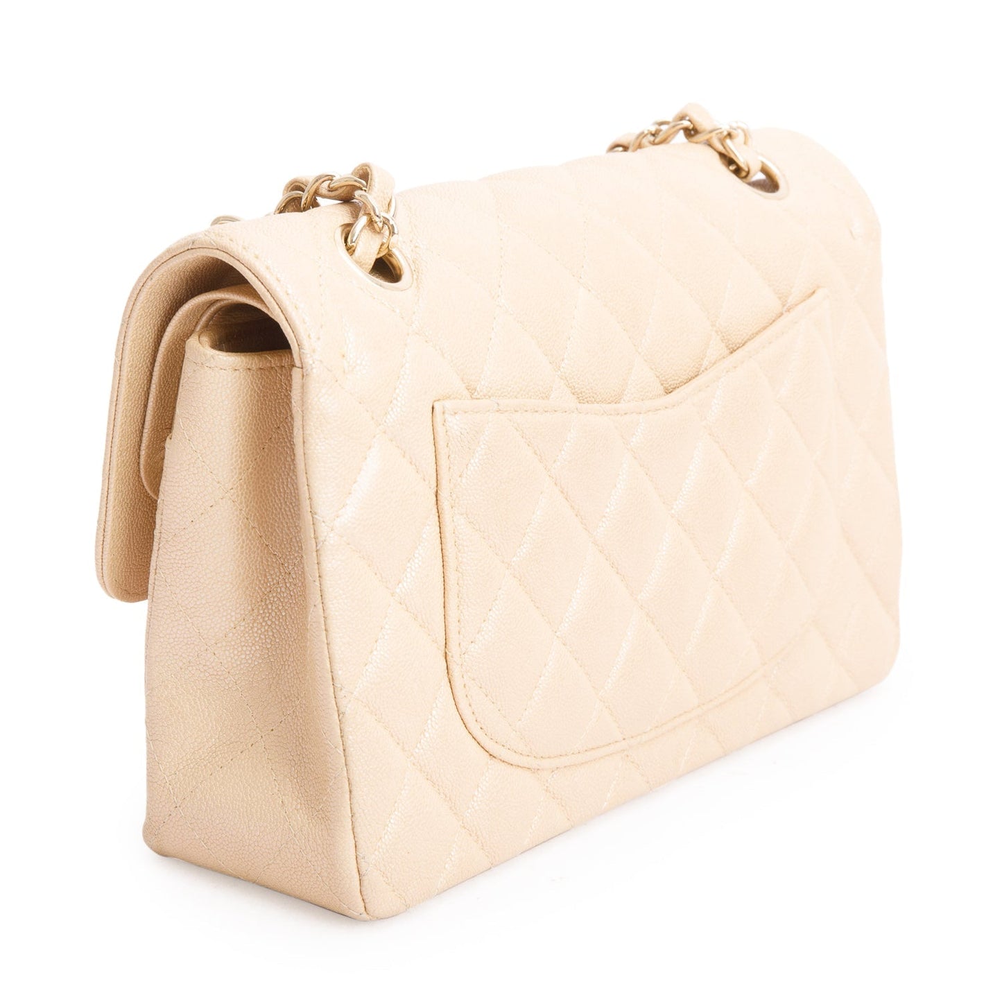Chanel Iridescent Beige Caviar Quilted Small Double Flap Bag