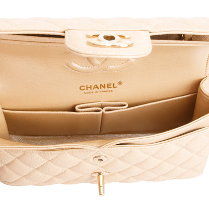 Chanel Iridescent Beige Caviar Quilted Small Double Flap Bag
