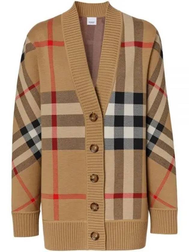 Luxury Burberry Check Technical Wool Jacquard Cardigan Archive Beige