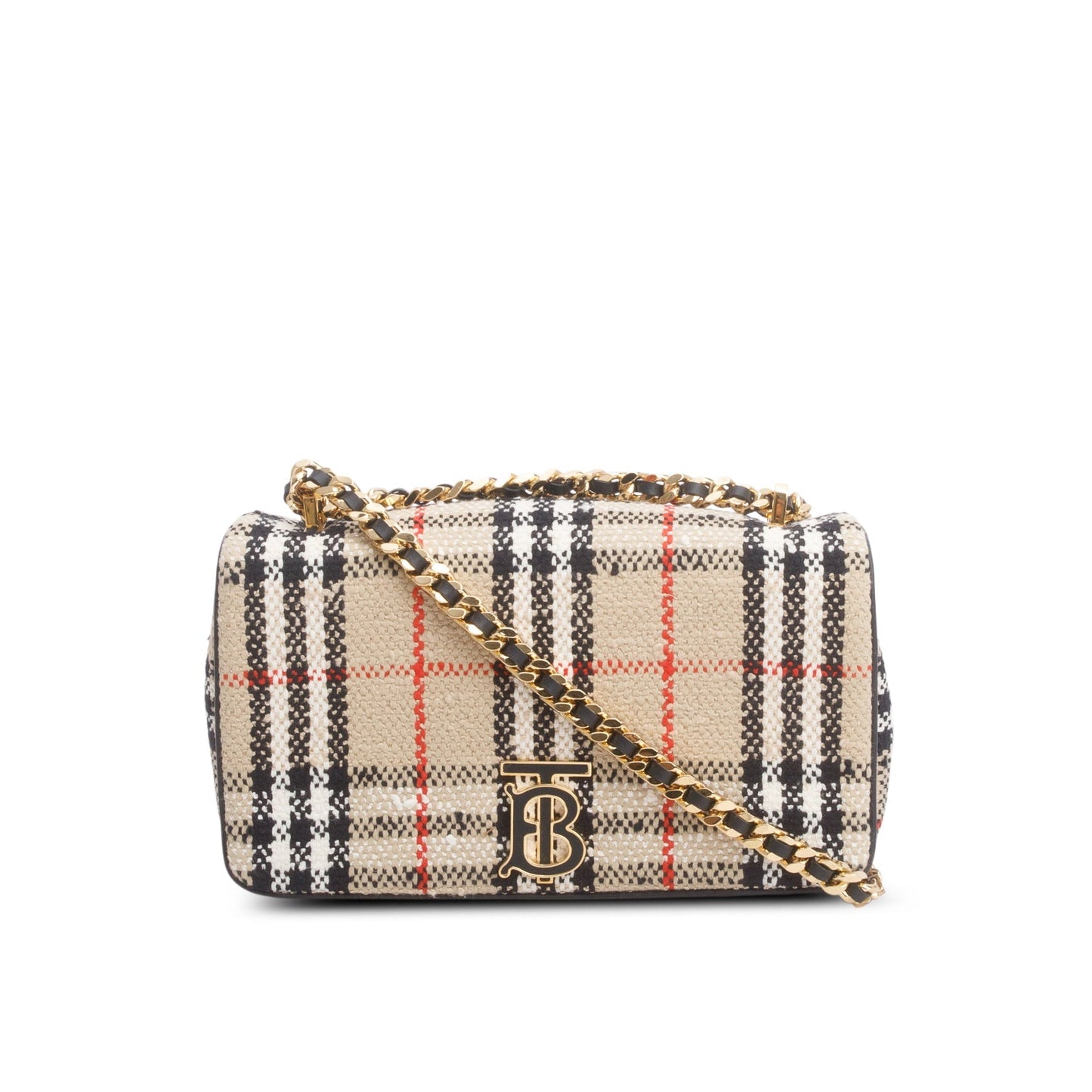 Burberry Beige Check Tweed Small Lola TB Shoulder Bag