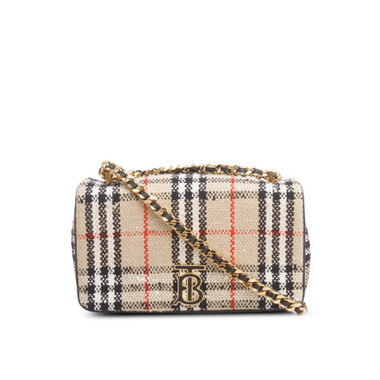 Burberry Beige Check Tweed Small Lola TB Shoulder Bag