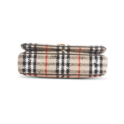 Burberry Beige Check Tweed Small Lola TB Shoulder Bag