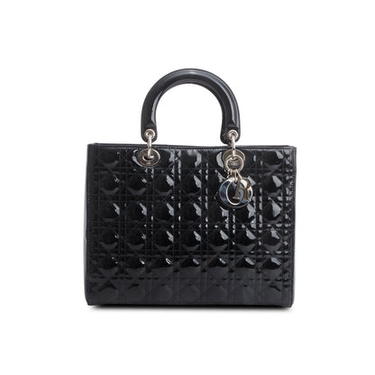 Christian Dior Black Cannage Patent Leather Large Lady Dior