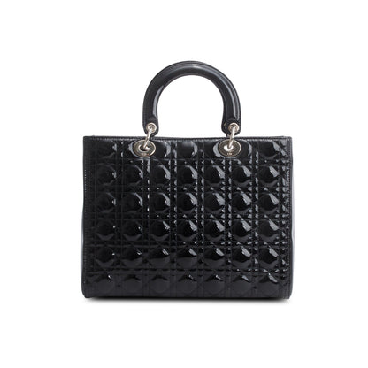 Christian Dior Black Cannage Patent Leather Large Lady Dior