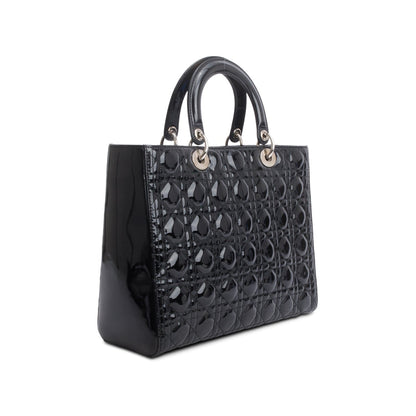 Christian Dior Black Cannage Patent Leather Large Lady Dior