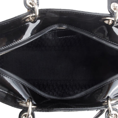 Christian Dior Black Cannage Patent Leather Large Lady Dior
