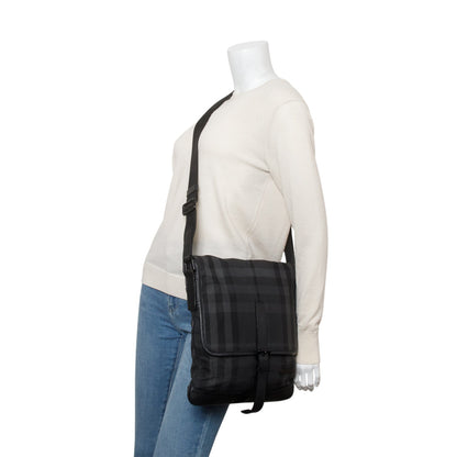 Burberry Black Smoked Check Nylon Messenger Bag