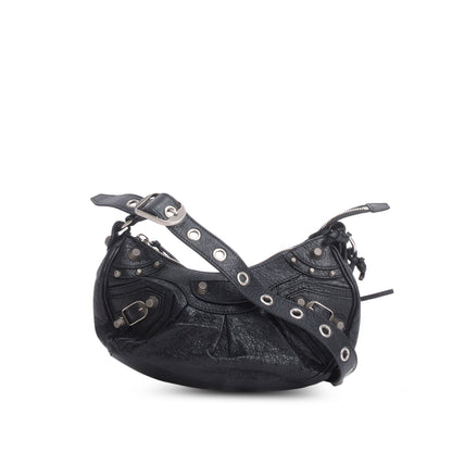 Balenciaga Black Arena Calfskin Leather Le Cagole XS Chain Shoulder Bag
