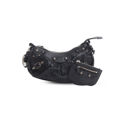 Balenciaga Black Arena Calfskin Leather Le Cagole XS Chain Shoulder Bag