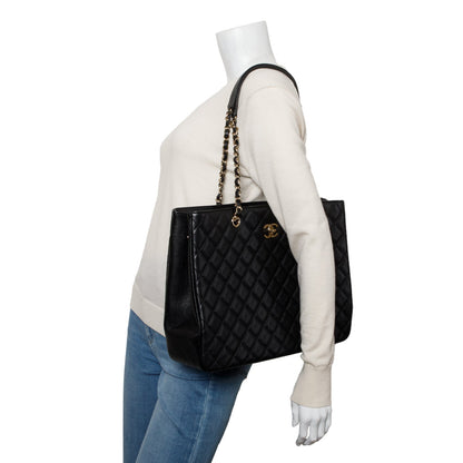 Chanel 2021 Black Caviar Quilted Classic Large Shopping Tote