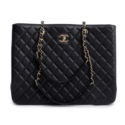 Chanel 2021 Black Caviar Quilted Classic Large Shopping Tote