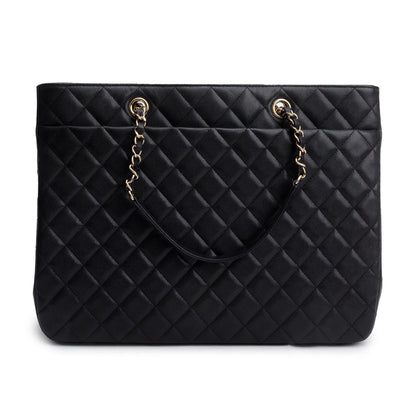 Chanel 2021 Black Caviar Quilted Classic Large Shopping Tote