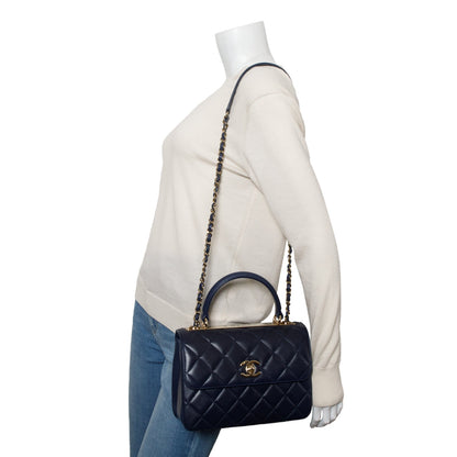 Chanel Navy Lambskin Quilted Small Trendy Top Handle Bag