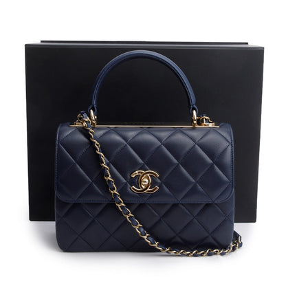 Chanel Navy Lambskin Quilted Small Trendy Top Handle Bag