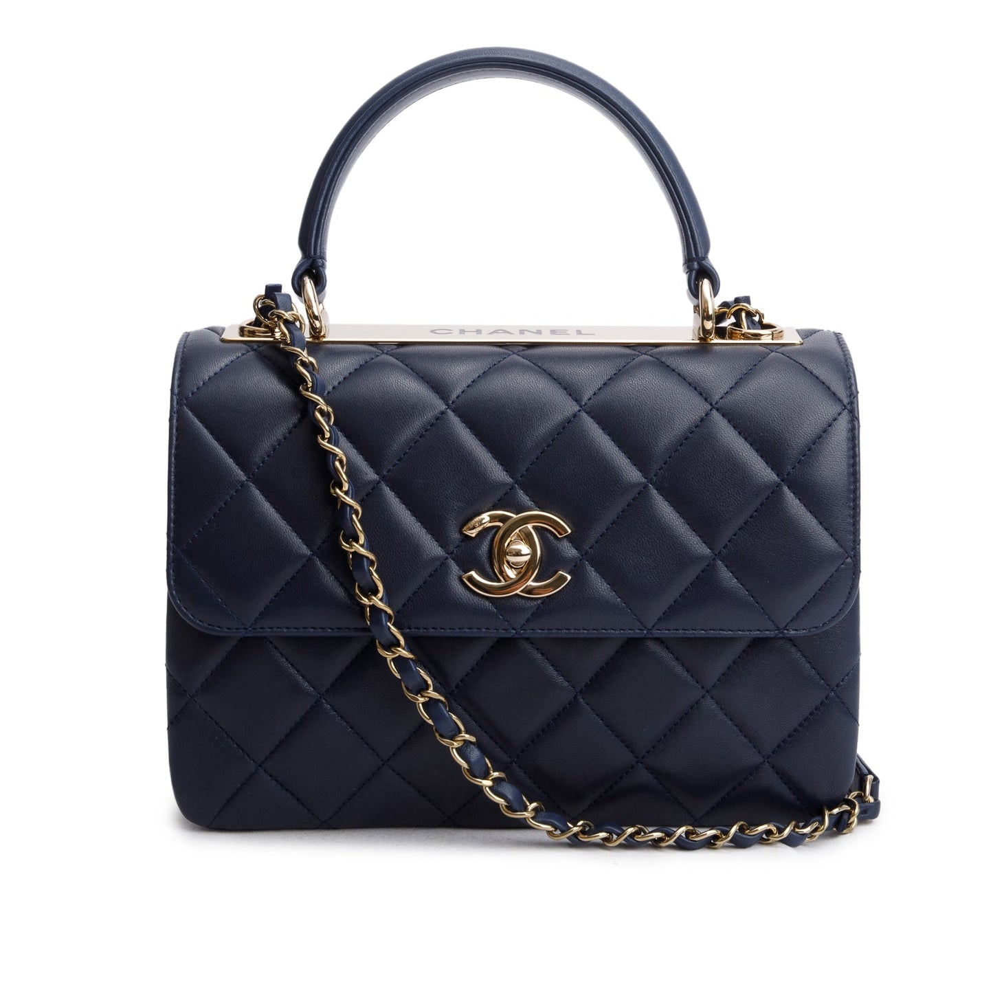 Chanel Navy Lambskin Quilted Small Trendy Top Handle Bag