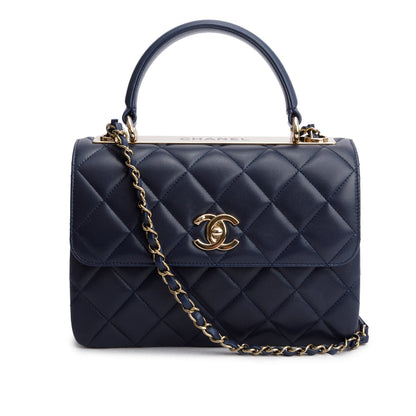 Chanel Navy Lambskin Quilted Small Trendy Top Handle Bag
