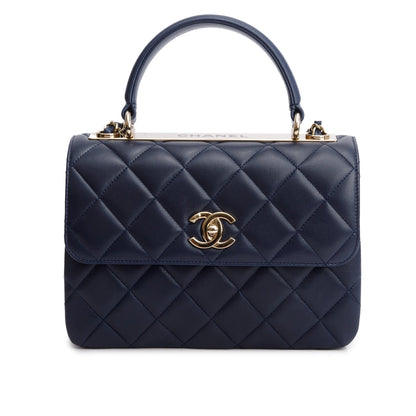 Chanel Navy Lambskin Quilted Small Trendy Top Handle Bag