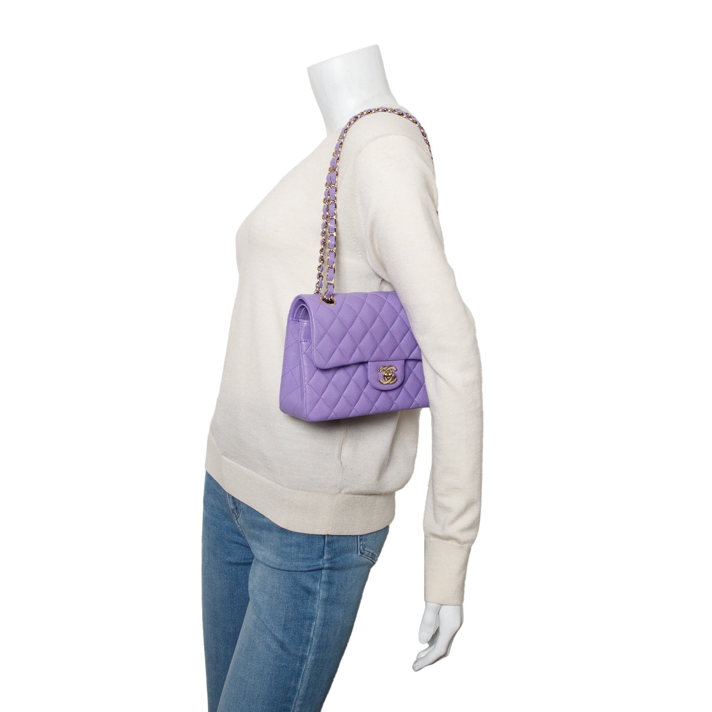Chanel Purple Caviar Quilted Leather Small Double Flap Bag