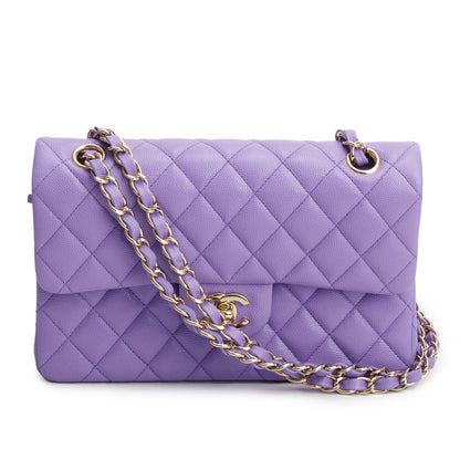 Chanel Purple Caviar Quilted Leather Small Double Flap Bag