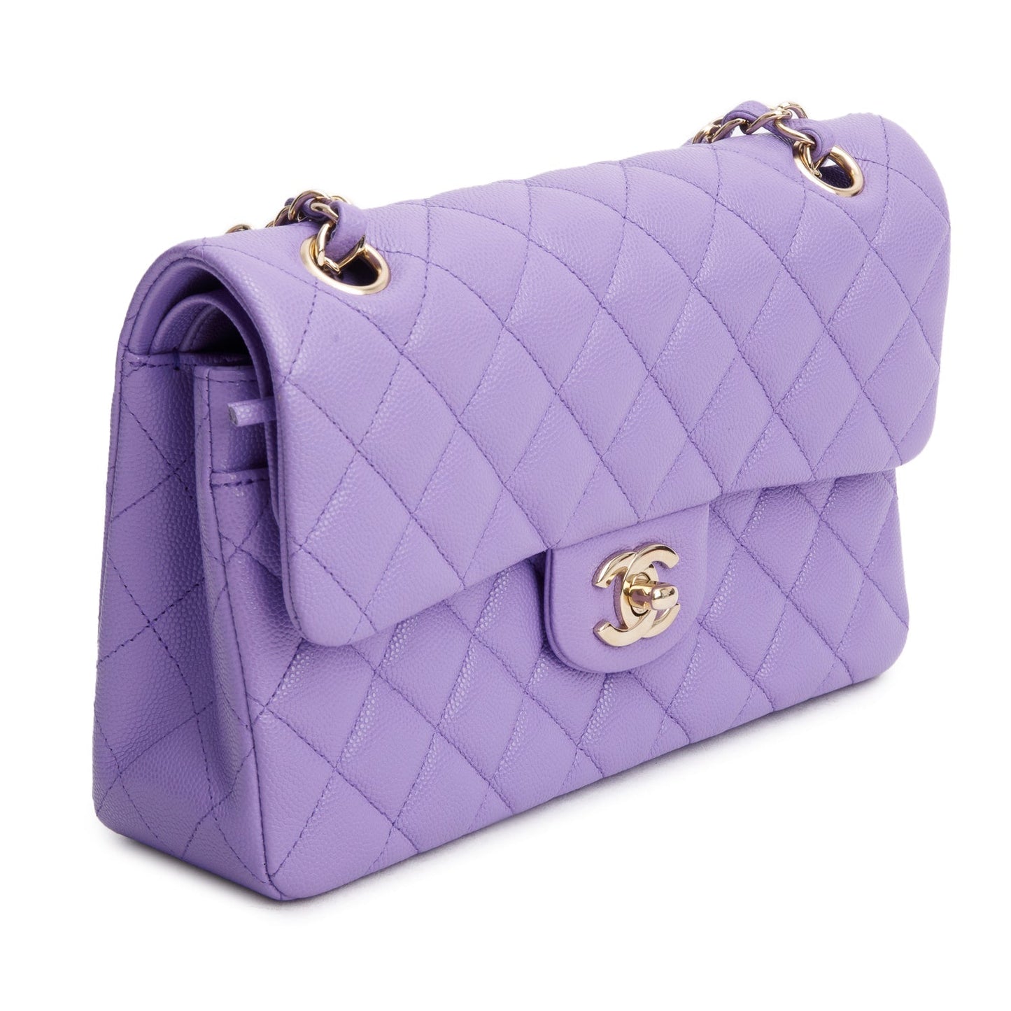 Chanel Purple Caviar Quilted Leather Small Double Flap Bag
