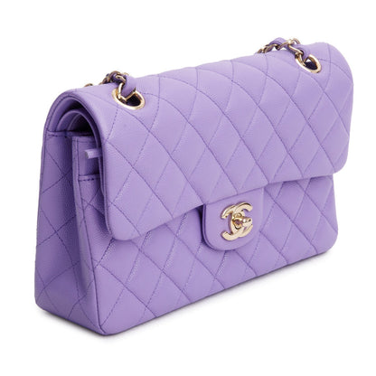 Chanel Purple Caviar Quilted Leather Small Double Flap Bag
